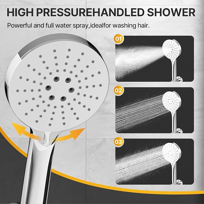 Shower Faucet Set 8IN Brass Rough-In Valve Body Trim Kit Rainfall Included Handle Accessories Complete 2 Functions with Rain Head and Handheld Bathroom Systems (8‘’, Chrome Polished)