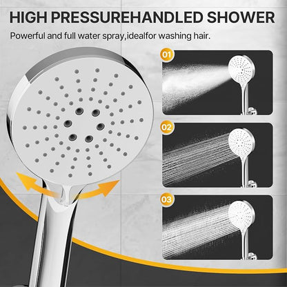 Shower Faucet Set 8IN Brass Rough-In Valve Body Trim Kit Rainfall Included Handle Accessories Complete 2 Functions with Rain Head and Handheld Bathroom Systems (8‘’, Chrome Polished)