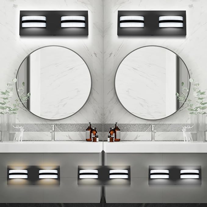 LED Bathroom Vanity Light, 360°Rotatable, 3CCT 2 Light, Black Modern Matte Bathroom Lighting Fixtures, Over Mirror Vanity Lights for Bedroom, Living Room, ETL Certified