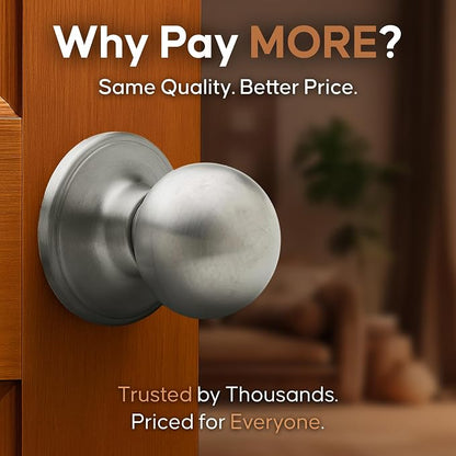 Copper Creek Colonial Passage Interior Door Knob – ANSI Grade-3 Certified, Modern Heavy Duty Handle, Easy Install and Reversible for Bedroom, Bathroom and Closets – Satin Stainless (3 Pack)