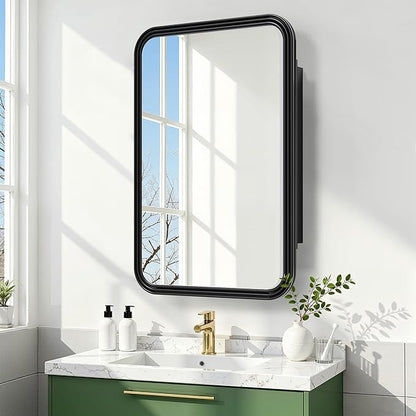 Casaphoria 36" H x 24" W Bathroom Medicine Cabinet with Mirror, Metal Frame Wall Medicine Cabinets Mirrors, Wall Mirror Cabinets, Black