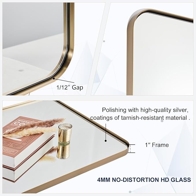 Brushed Champagne Bronze Mirrors for Bathroom Sink, 24x40 Inch Bathroom Vanity Mirror with Rectangular Metal Frame-Modern Clean Design with Superior Stainless Steel Frame