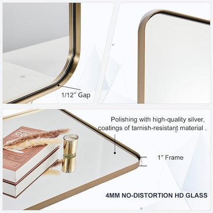 Brushed Champagne Bronze Mirrors for Bathroom Sink, 24x40 Inch Bathroom Vanity Mirror with Rectangular Metal Frame-Modern Clean Design with Superior Stainless Steel Frame