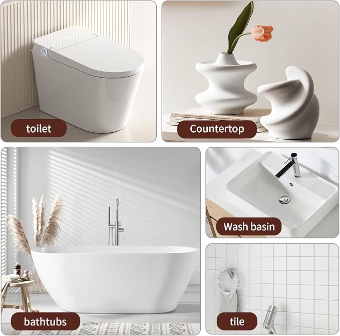 Tub and Tile Spray Paint White Gloss Waterproof Spray White Tile Paint Bathtub Refinishing Kit for Tiles Ceramic Porcelain Fiberglass Resurfacing Bathroom Walls Bathtubs Sinks Countertop Toilets Gloss