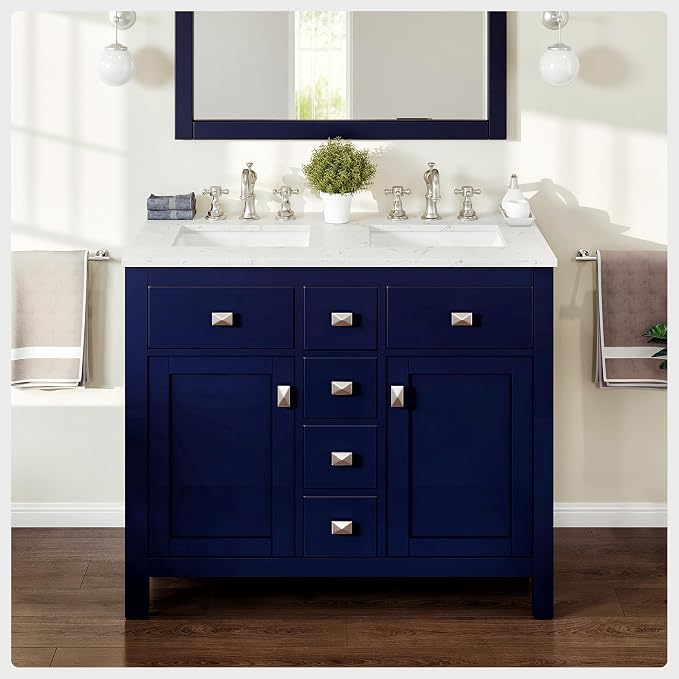 Artemis 44 in. Blue Double Sink Bath Vanity with Engineered Top and Undermount Porcelain Sinks