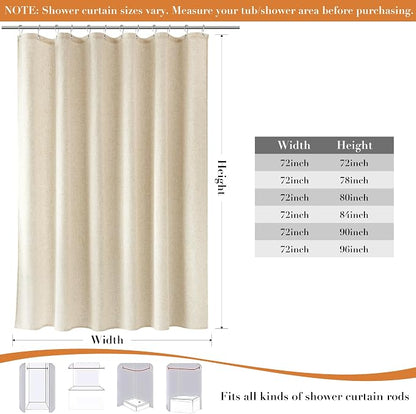 Extra Long Linen Shower Curtain for Bathroom 84 Inch Beige Color | Weighted Tall XL Bath Curtain with Hooks, Water Repellent, Neutral Boho Farmhouse, Simple Luxury Shower Decor, 1 Panel, 72x84