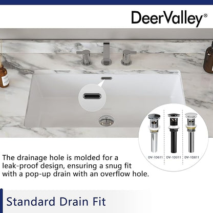 DeerValley DV-1U0132 Undermount Bathroom Sink 27.56"x15.87" White Rectangular Ceramic Sink Bathroom Wash Basin with Overflow Hole
