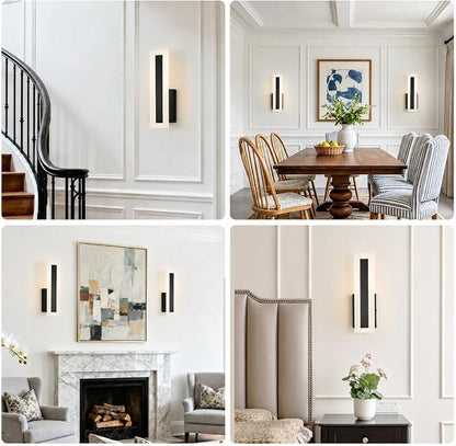 Hardwired Wall Sconces Set of 2 Dimmable Black LED Wall Light | 14Inch Modern Bathroom Vanity Light 3000K 3500K 4000K 5000K 6000K , Indoor Wall Lights for Bedroom, Living Room,Hallway