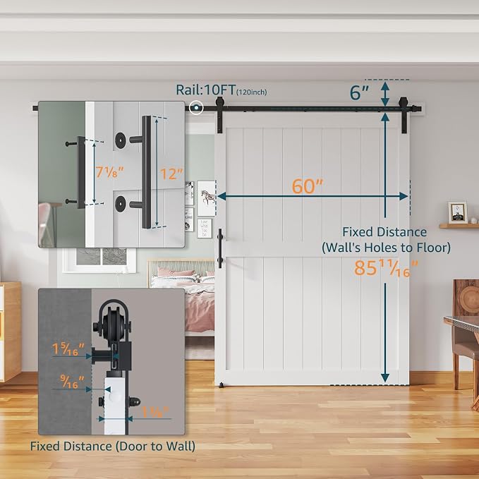 60''x 84'' Sliding Barn Door with 10 Ft Barn Door Hardware Kit | Pre-Drilled Holes Easy Assembly - Include Installation Manual, Water-Proof PVC Surface, H-Frame, White