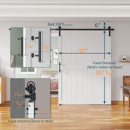 60''x 84'' Sliding Barn Door with 10 Ft Barn Door Hardware Kit | Pre-Drilled Holes Easy Assembly - Include Installation Manual, Water-Proof PVC Surface, H-Frame, White