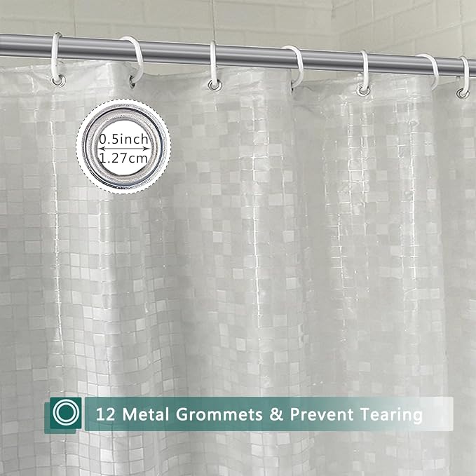 Shower Curtain Liner, 100% Waterproof Peva Shower Curtains with 3 Duty Heavy Bottom Magnets and 12 Rust Proof Grommets, 72x72 Weighted Shower Liner for Shower Stall, Bathtubs