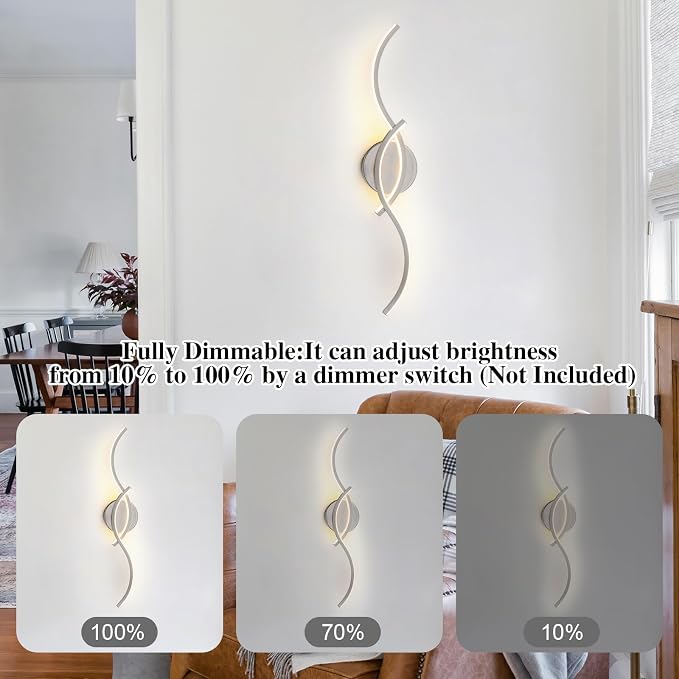 EDISLIVE Modern Wave LED Vanity Light Dimmable Modern LED Vanity Light Fixtures 15W Linear Wall Sconce with Acrylic Strip Shade 3000K, 24 in for Bathroom Bedroom Makeup,Nickel