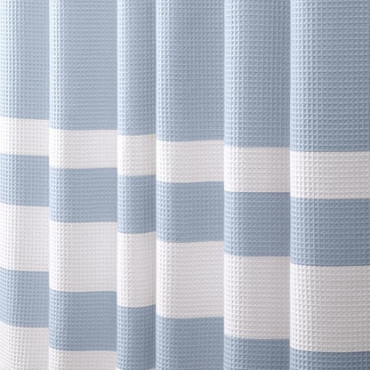 Light Blue Shower Curtain Cotton Waffle Stripe Shower Curtains for Bathroom 72"x72"