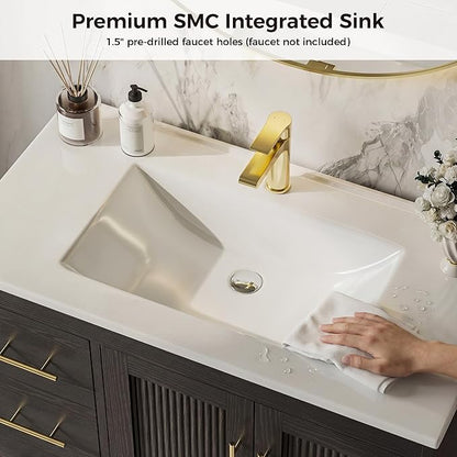 IRONCK 36 Inch Bathroom Vanity with Sink, Modern Black Bathroom Cabinet with Soft Closing Doors, 3 Drawers, Adjustable Shelf & Toilet Paper Holder