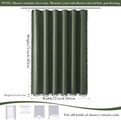 Olive Green Boho Linen Shower Curtain for Bathroom Luxury Fancy Modern Rustic Fabric Shower Curtain Set with Hooks Farmhouse Hotel Style Bath Accessories Decor Water Repellent 72x72