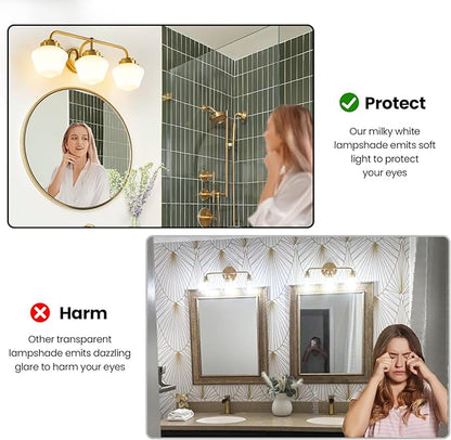 Bathroom Vanity Light Fixtures: 3-Lights Gold Vanity Lights Over Mirror, 17 Inch E26 60W Modern Bathroom Lighting Fixture with Milky White Glass for Bath Restroom