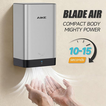 AIKE Compact Hand Dryer for Bathroom, ABS Polycarbonate 110V Silver,AK2822 | High Speed Slim Blade Hand Dryer,Plug-in Easy Install and Compact Design,Smart Warm for Home Bathroom,No Paper Waste and Cost