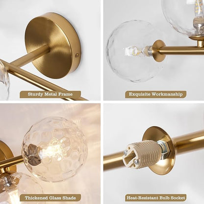 Bathroom Vanity Mirror Light Fixtures: Dimmable 5 Lights Bath Wall Sconce Lighting - Brass Gold Vanity Lights with Hammered Clear Glass Shade - Modern Minimalist Makeup Light Above Mirror G9 Base