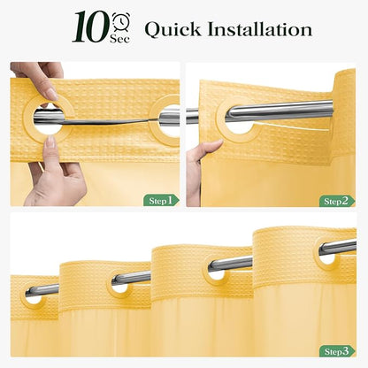 Gold Hook Free Waffle Shower Curtain & Snap-in Fabric Liner,72x99 | Less Time to install, 3 in 1 Fabric Shower Curtain and Liner Set with Magnets, Extra Long, Shower Curtains for Bathroom