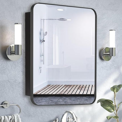 20’’x30’’ Medicine Cabinet,Metal Framed Medicine Cabinet Mirror with Round Corner,Recessed and Surface Mount Bathroom Mirror with Storage, Removeable Shelves,Dark Gray Frame