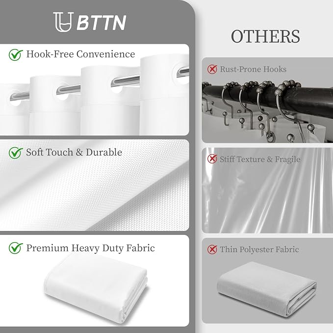36x75 Ringless Linen Textured Shower Curtain with Snap in Liner, White | Half Size, 3 in 1 Shower Curtain Set, Removable Liner, Waterproof & Washable, Mesh Top Window, Durable Fabric, Easy Setup