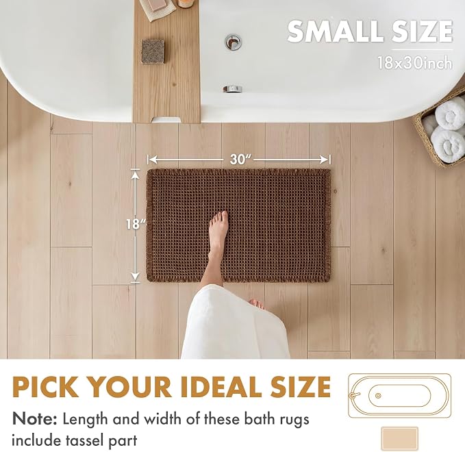 MIULEE Set of 2 Waffle Bathroom Rugs Boho Bath Mat Mocha 18x30 Inch | Non Slip, Super Absorbent, Washable, Ultra Soft, Rubber Backed Bath Rugs for Bathroom Floor Tub Shower