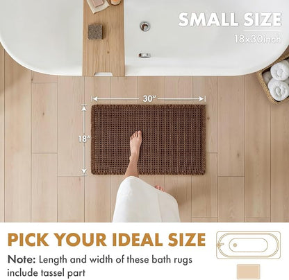 MIULEE Set of 2 Waffle Bathroom Rugs Boho Bath Mat Mocha 18x30 Inch | Non Slip, Super Absorbent, Washable, Ultra Soft, Rubber Backed Bath Rugs for Bathroom Floor Tub Shower