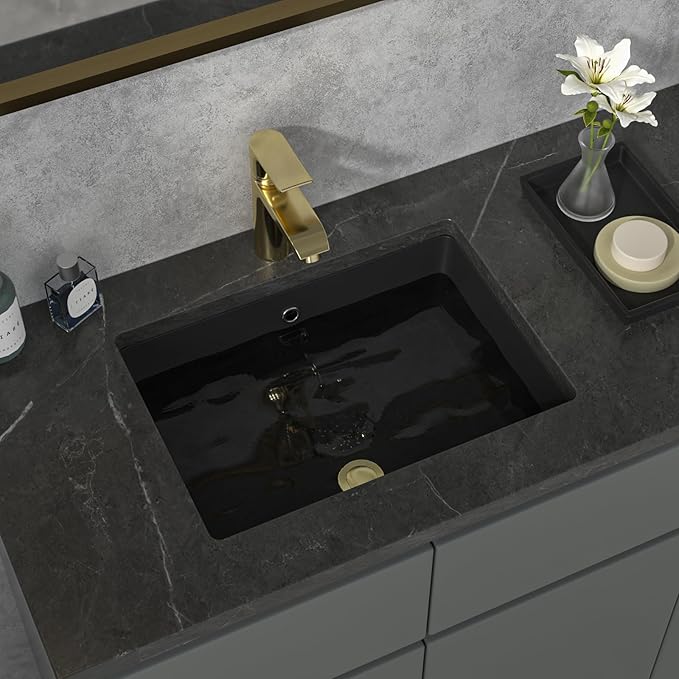 Sarlai Undermount Bathroom Sink - 20 x 14 inch Black Vessel Sink Undermount Sink Rectangular Modern Ceramic Rectangle Vanity Art Basin with Overflow, Interior Dimension 17-1/8 x 11-4/5x 4-1/2 Inch