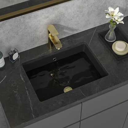 Sarlai Undermount Bathroom Sink - 20 x 14 inch Black Vessel Sink Undermount Sink Rectangular Modern Ceramic Rectangle Vanity Art Basin with Overflow, Interior Dimension 17-1/8 x 11-4/5x 4-1/2 Inch