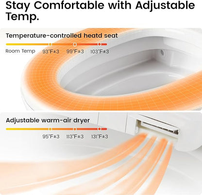 Smart Toilet with Built-in Bidet, One-Piece Bidet Toilet for Bathrooms, YA60 Bidet Toilet with Auto Flush, Kick Flush, Heated Seat, Warm Water and Dryer, Night Light, and Blackout Flush