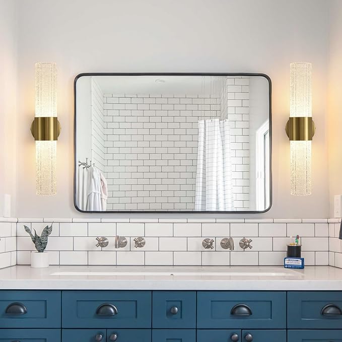 Gold Wall Sconces LED Dimmable Modern Crystal Wall Sconces Gold Wall Light Titanium Vanity Wall Light for Bedroom, Vanity Mirror Light Dimmable 0-32W with Light Source