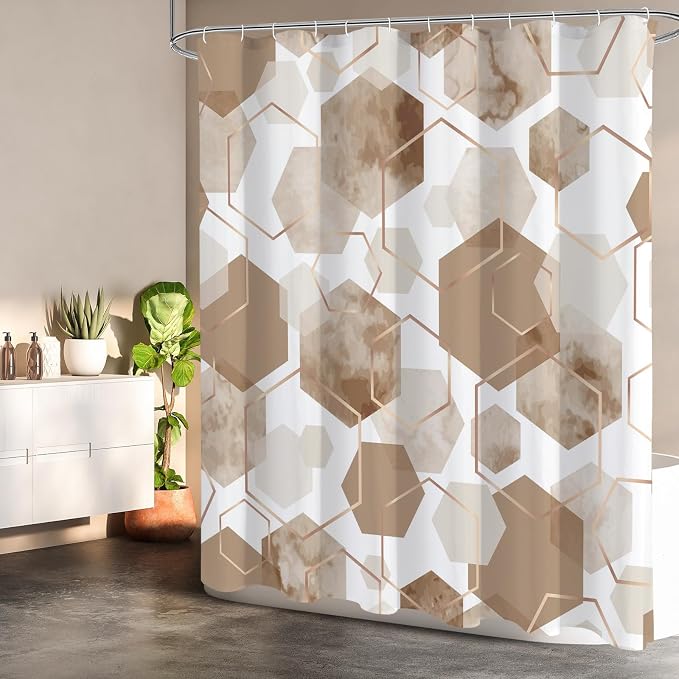 Litabel Extra Long Geometric Shower Curtain for Bathroom, 72x84 | Extra Long Modern Minimalist Shower Curtais, Beige Geometric Art Print Abstract Waterproof Bath Curtain