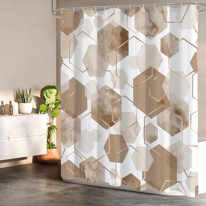 Litabel Small Stall Shower Curtain Set, Geometric Bathroom Decor 36x72 | Narrow Half Modern Minimalist Shower Curtais, Beige Geometric Art Print Abstract Waterproof Bath Curtain