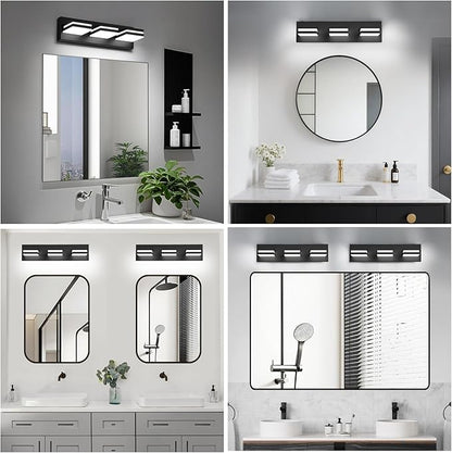 IZORRO LED Modern Bathroom Lights Fixtures(3-Light,Dimmable),Matte Black Acrylic Wall Lighting,Vanity Lights for Bathroom Over Mirror - 6000k 16In （No Assembly Required）