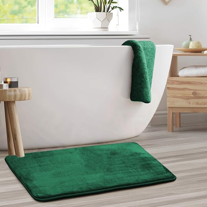 Clara Clark Bathroom Rugs, Velvet Memory Foam Bath Mat, Non-Slip, Machine Washable Bath Rugs - Dries Quickly, Ultra Soft Plush Bath Mats for Bathroom, 20 x 32, Hunter Green
