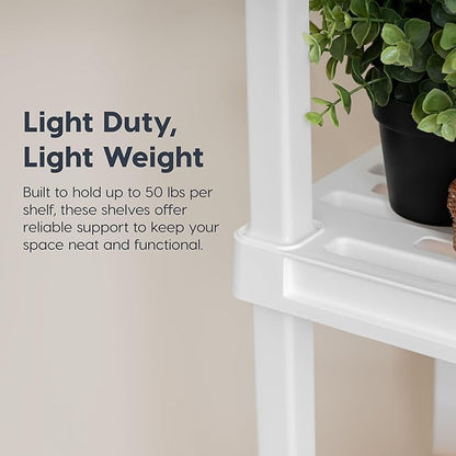 IRIS USA 4-Shelf Light Duty Plastic Storage Shelves, 200lb Capacity, 48" H x 24" W x 12" D, Medium Modular Shelving Unit Storage Organizer for Bathroom, Laundry, Garage & Home, Storage Rack - White