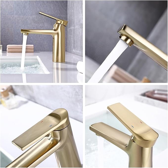 Bathroom Water Faucet Single Handle Faucet for Bathroom Sink 1 Hole Hot and Cold Brushed Gold