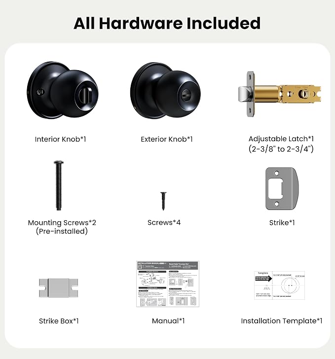 Veise Privacy Interior Door Knobs for Bedroom & Bathroom, Matte Black | ANSI Grade 3, Keyless, Easy Installation, Thumb Lock Emergency Release, Rust & Fingerprint-proof, Reversible,Classic
