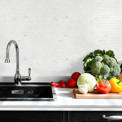 STICKGOO 10-Sheet White Marble Look Peel & Stick Backsplash, 12”X12” Stick on Wall Tiles for Kitchen Backspalsh (Thicker Design)