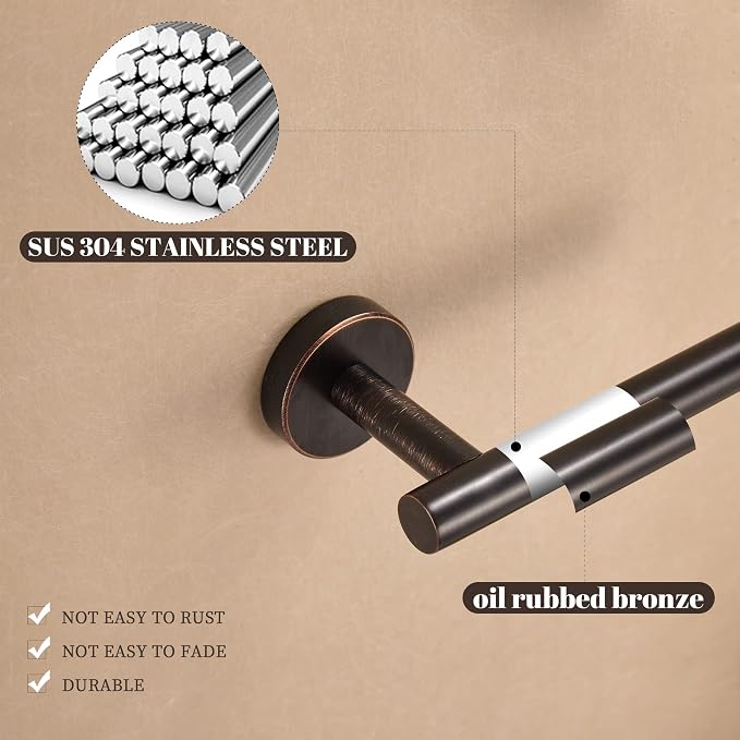 Bronze Bathroom Accessories, Oil Rubbed Bronze Hardware Set Includes 15 to 24 Inch Towel Bar Toilet Paper Holder Hand Towel Ring 2 Robe Hook Wall Mount 5 Pieces