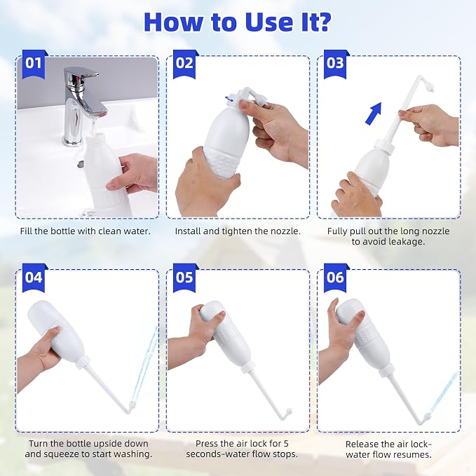 Hibbent Portable Bidet for Travel, Handheld Travel Bidet for Personal Hygiene Care, Personal Cleansing Use, Extended Nozzle, 21.8oz(620ml) , White