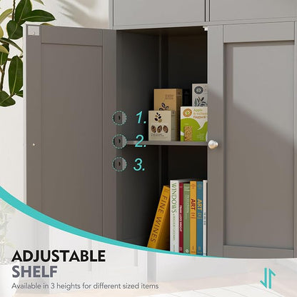 Vongrasig Bathroom Storage Cabinet, 42.5" H Freestanding Floor Cabinet | Wooden Modern Cabinet with 2 Drawers, Open Shelf and Adjustable Shelf for Bathroom, Laundry Room and Entryway, Grey