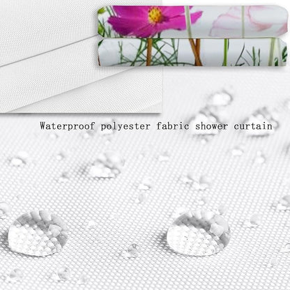 Flower Shower Curtain - Waterproof Bathroom Fabric Shower Curtain, 72" W x 72" L, Cloth with 12 Hooks