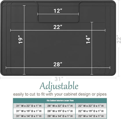 The Original Under Sink Mat - Silicone Waterproof mat, Trimmable, Easy to Clean, Kitchen cabinet liner, Under sink protector mats, Drip Tray with Lip (Dark Gray, 31" x 22")