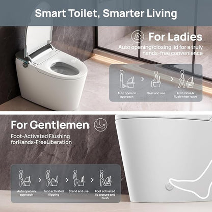 Smart Toilet with Bidet Built-in: Bidet Toilet with 5L Tank, Remote with Display, 5 Level Adjustable Heated Seat& Wash &Dryer, One Piece Toilet with Auto Flush Lid&Seat, Foam, Foot Sensor, UV-C Light