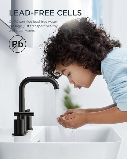 FORIOUS 2 Handles Bathroom Sink Faucets 3 Hole Oil Rubbed Bronze, 8 Inch Widespread Antique Brass Bathroom Faucet with Metal Pop Up Drain and cUPC Supply Lines, for Vanity Restroom RV Lavatory