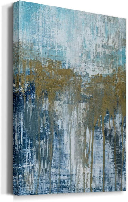 Renditions Gallery Canvas Wall Art Home Decorations Paintings & Prints Blue Grey Dripping Sand Modern Canvas Abstract Wall Hanging Artwork for Living Room Office Kitchen - 32"x48" LT02
