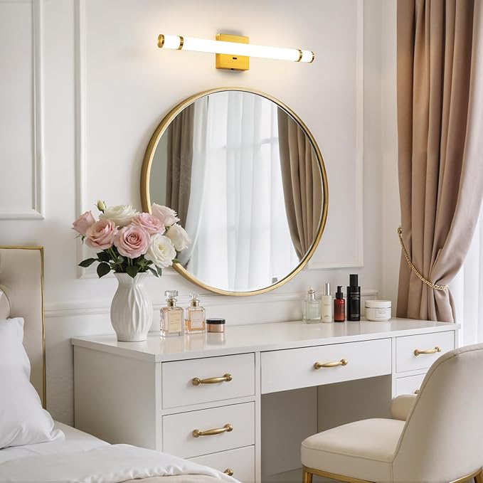 Gold Bathroom Light Fixtures - 23 Inch LED Modern Vanity Lights for Bathroom with Acrylic Shade 14W Dimmable 5CCT Bathroom Sconces Wall Lighting Over Mirror Cabinets(Built-in Dimmer)