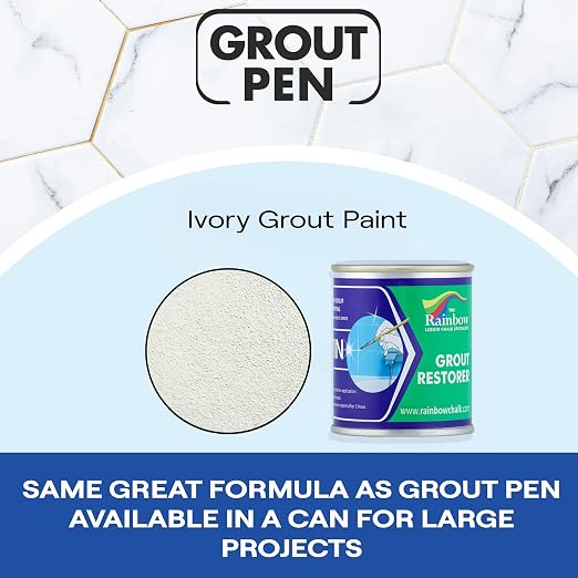 Grout Pen Grout Paint for Tile, Floor & Shower - Ivory - 125ml (4.2oz) | Waterproof Paint Grout Refresh Restorer for Kitchen & Bathroom Tiles - Can Size for Larger Projects