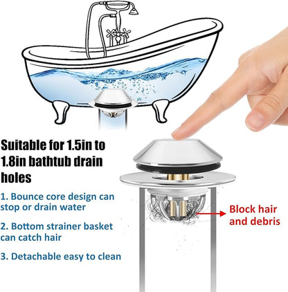 Anlige Bathtub Drain Stopper,Pop Up Tub Stopper Bottom with Drain Hair Catcher,Bathtub Plug and Cover with Strainer,Universal for 1.45 to 1.8in Drain Hole,Replaces Lift & Turn, Tip-Toe or Trip Lever
